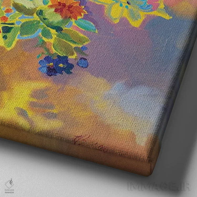 تابلو دکوراتیو دسته گل گرم اثر کاتارینا والوا - نمای نزدیک بافت بوم