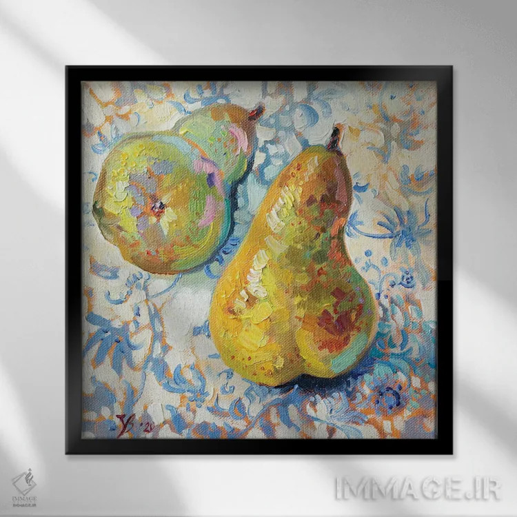 تابلو دکوراتیو دو گلابی اثر کاتارینا والوا - نمای قابدار مشکی