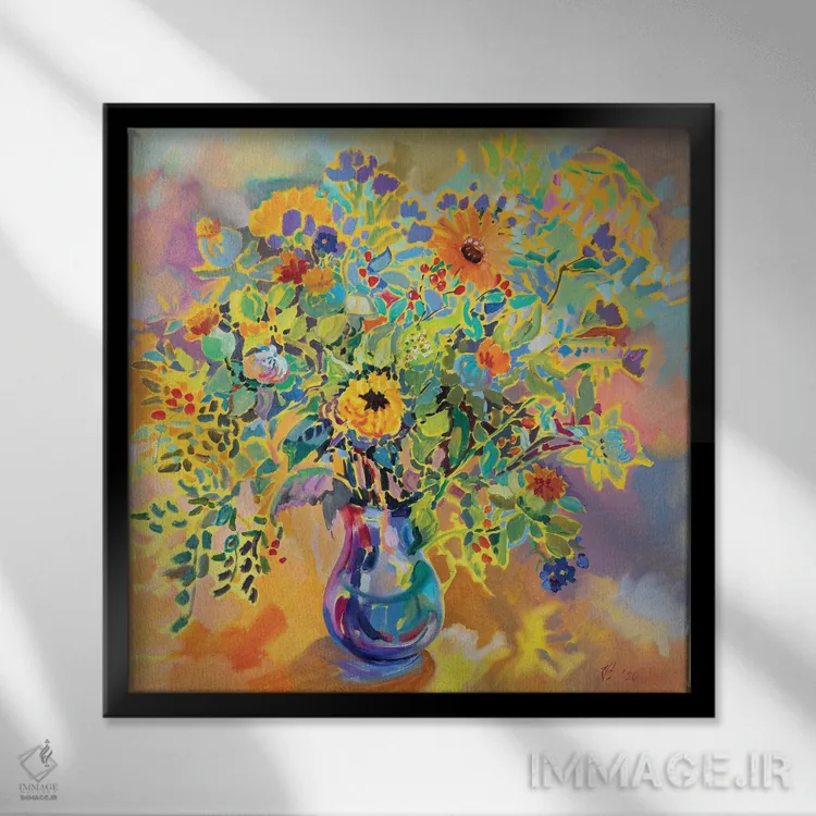 تابلو دکوراتیو دسته گل گرم اثر کاتارینا والوا - نمای قابدار مشکی