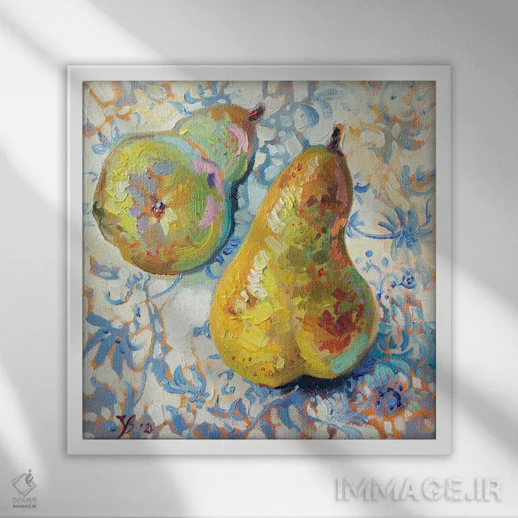 تابلو دکوراتیو دو گلابی اثر کاتارینا والوا - نمای قابدار سفید