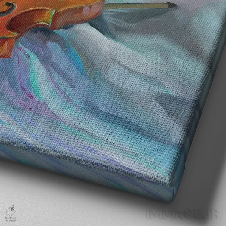 تابلو دکوراتیو دسته گل یاس بنفش و ویولن اثر کاتارینا والوا - نمای نزدیک بافت بوم