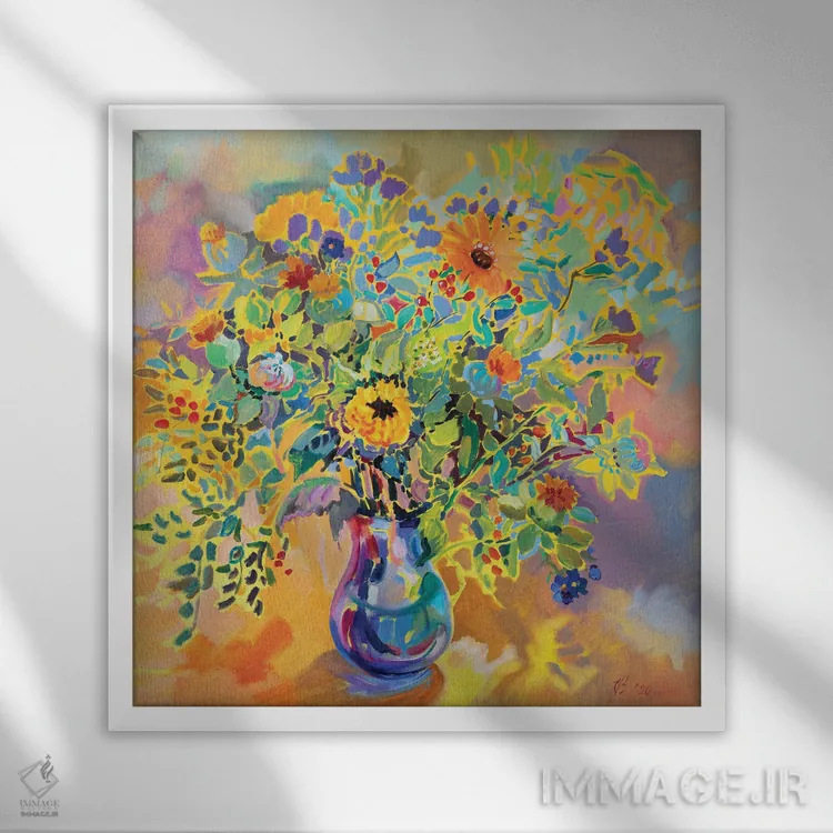 تابلو دکوراتیو دسته گل گرم اثر کاتارینا والوا - نمای قابدار سفید