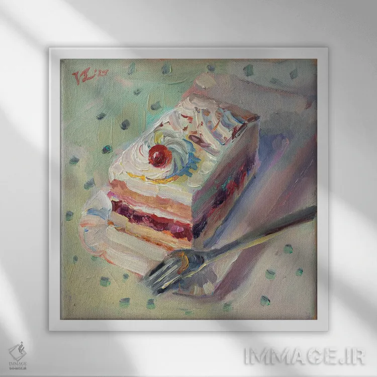 تابلو دکوراتیو گیلاس روی کیک اثر کاتارینا والوا - نمای قابدار سفید