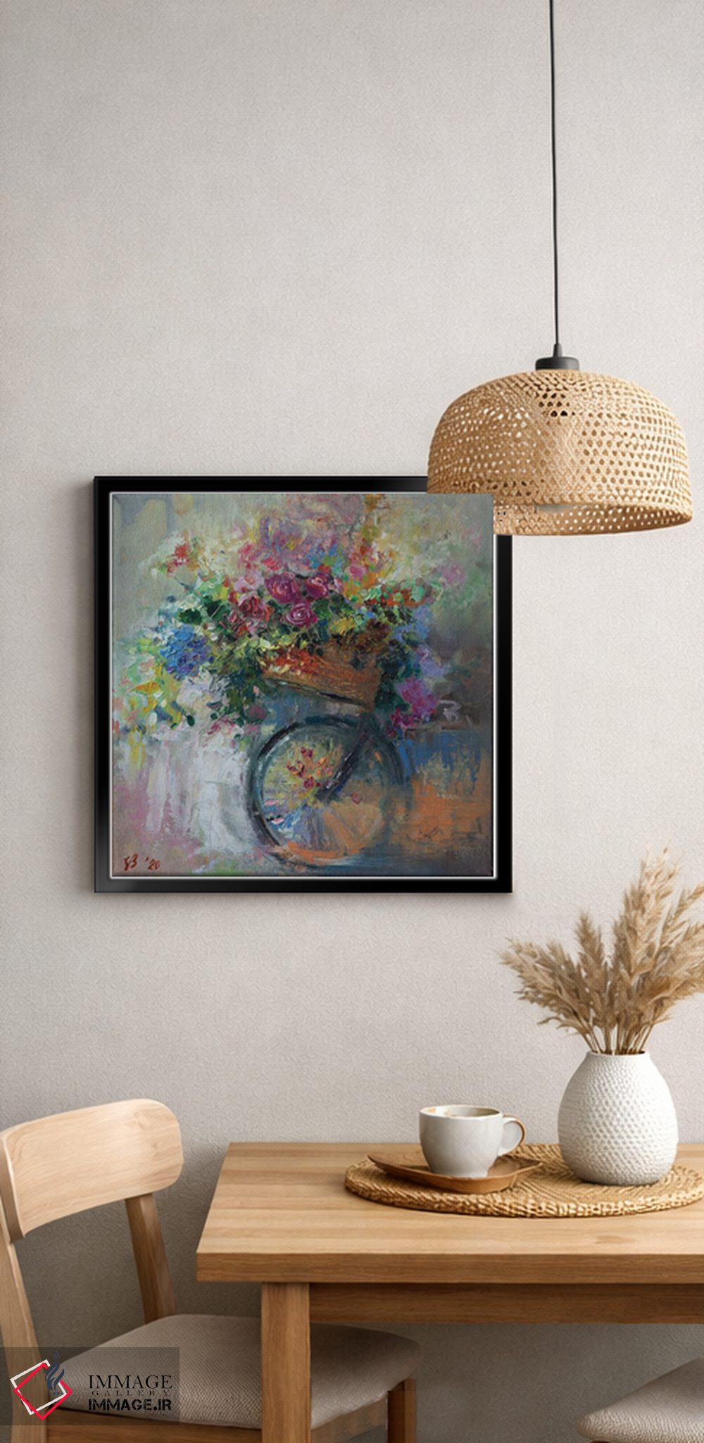 تابلو دکوراتیو سبد دوچرخه با گل ها اثر کاتارینا والوا - D4B