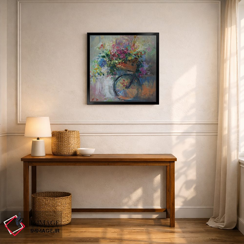تابلو دکوراتیو سبد دوچرخه با گل ها اثر کاتارینا والوا - D5B