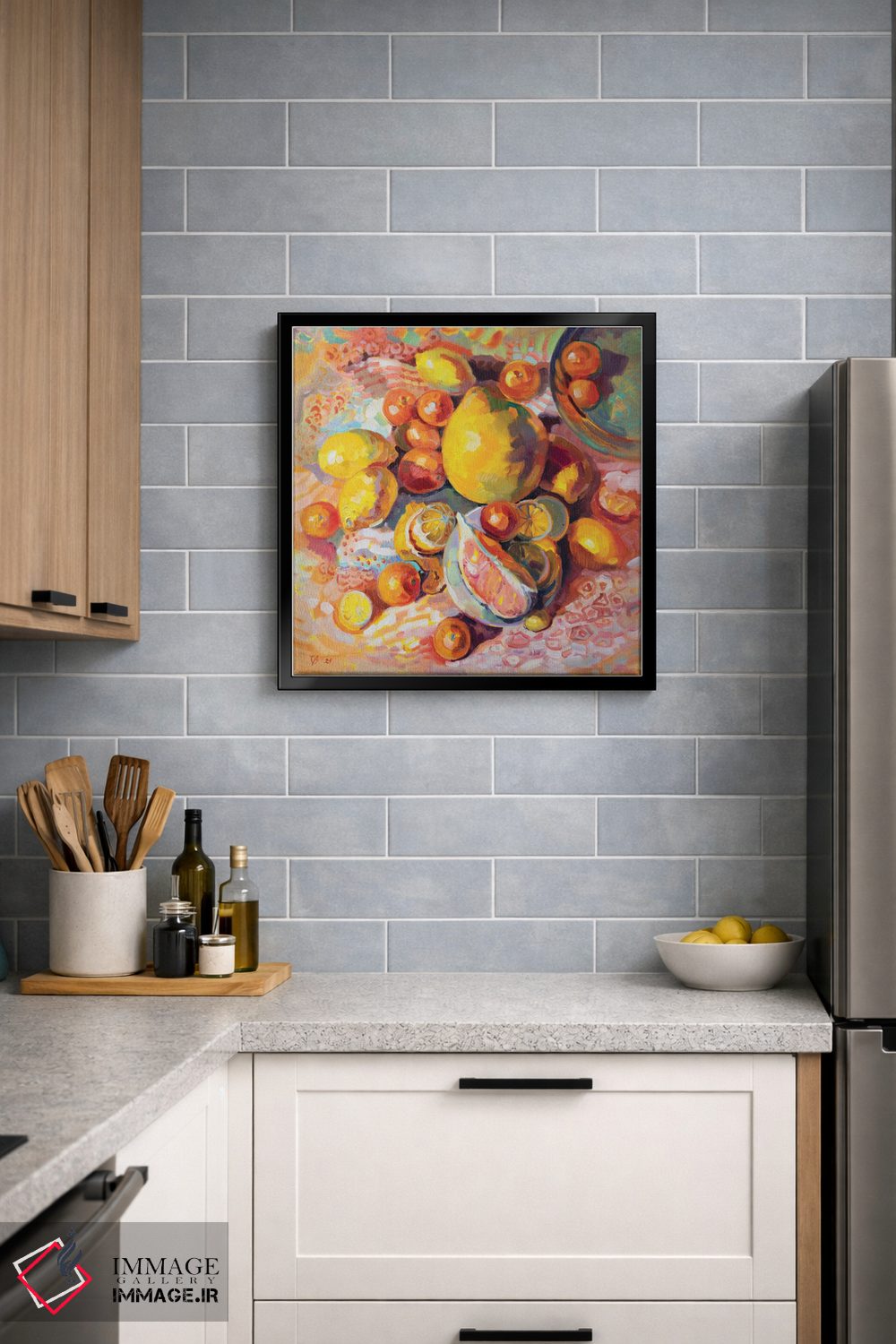 تابلو دکوراتیو طبیعت بی جان زرد با مرکبات اثر کاتارینا والوا - D5B