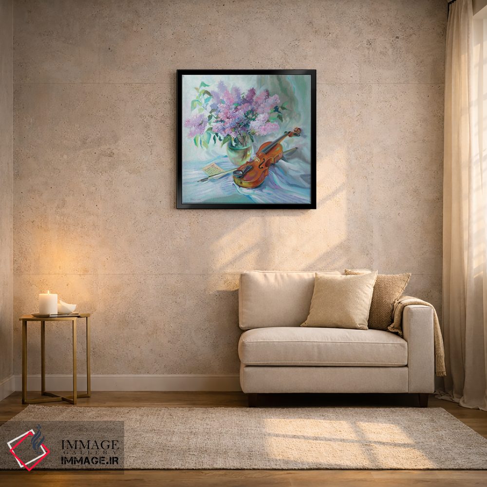 تابلو دکوراتیو دسته گل یاس بنفش و ویولن اثر کاتارینا والوا - D2B