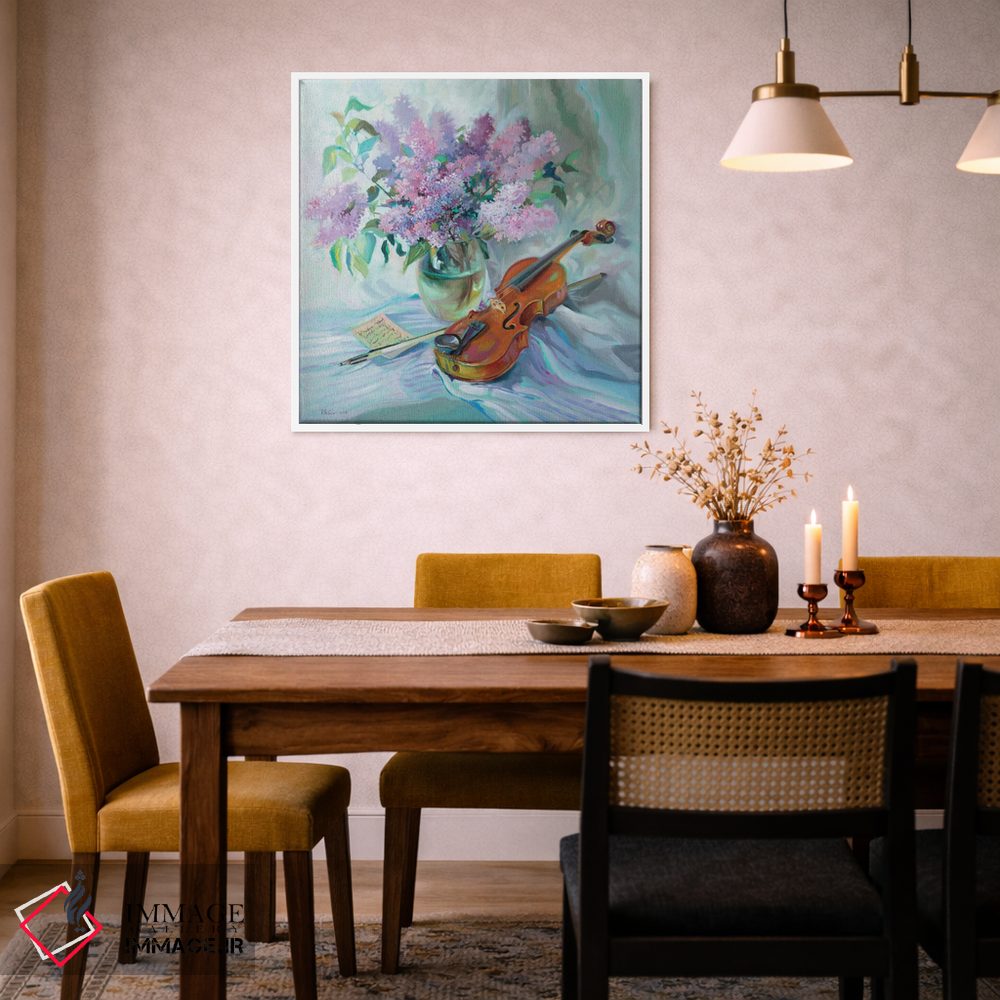 تابلو دکوراتیو دسته گل یاس بنفش و ویولن اثر کاتارینا والوا - D4W