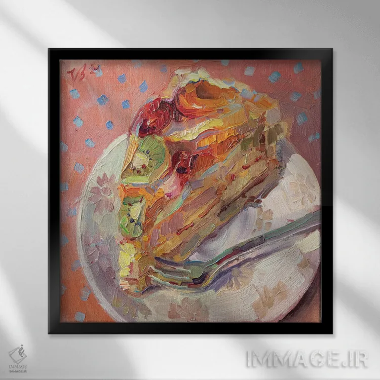 تابلو دکوراتیو برش پای میوه اثر کاتارینا والوا - نمای قابدار مشکی