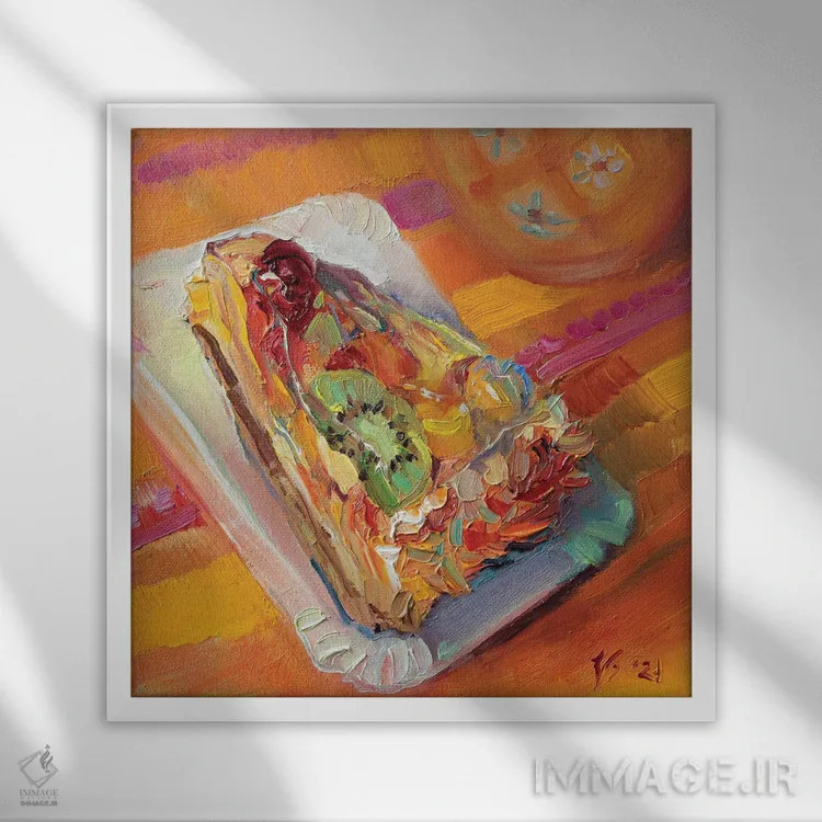 تابلو دکوراتیو کیک میوه ای اثر کاتارینا والوا - نمای قابدار سفید