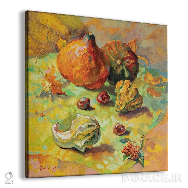 تابلو دکوراتیو طبیعت بی جان پاییزی با کدو تنبل اثر کاتارینا والوا - نمای پرسپکتیو محصول