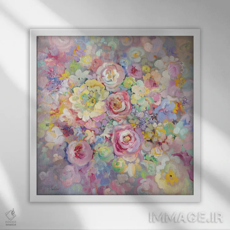 تابلو دکوراتیو گل های ظریف اثر کاتارینا والوا - نمای قابدار سفید