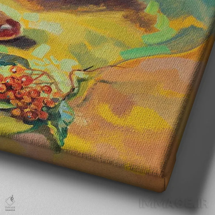 تابلو دکوراتیو طبیعت بی جان پاییزی با کدو تنبل اثر کاتارینا والوا - نمای نزدیک بافت بوم