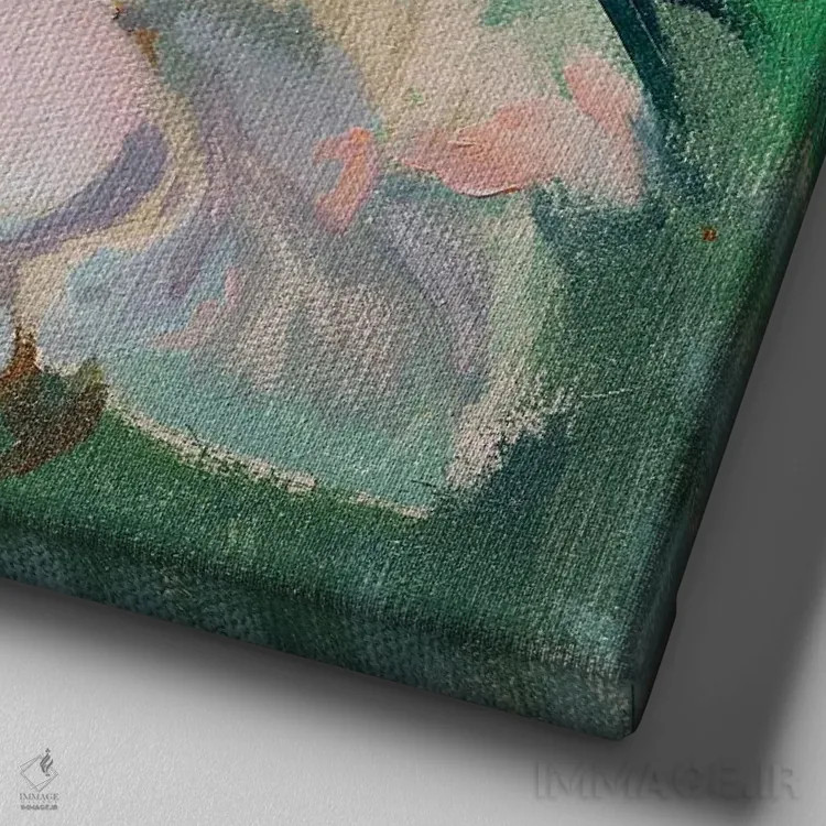 تابلو دکوراتیو گل صدتومانی ظریف اثر کاتارینا والوا - نمای نزدیک بافت بوم