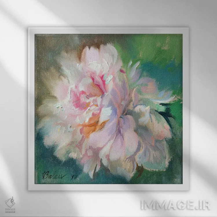 تابلو دکوراتیو گل صدتومانی ظریف اثر کاتارینا والوا - نمای قابدار سفید