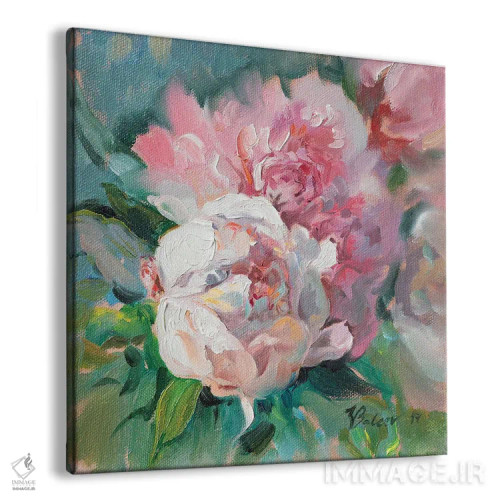 تابلو دکوراتیو گل صدتومانی صورتی اثر کاتارینا والوا - نمای پرسپکتیو محصول