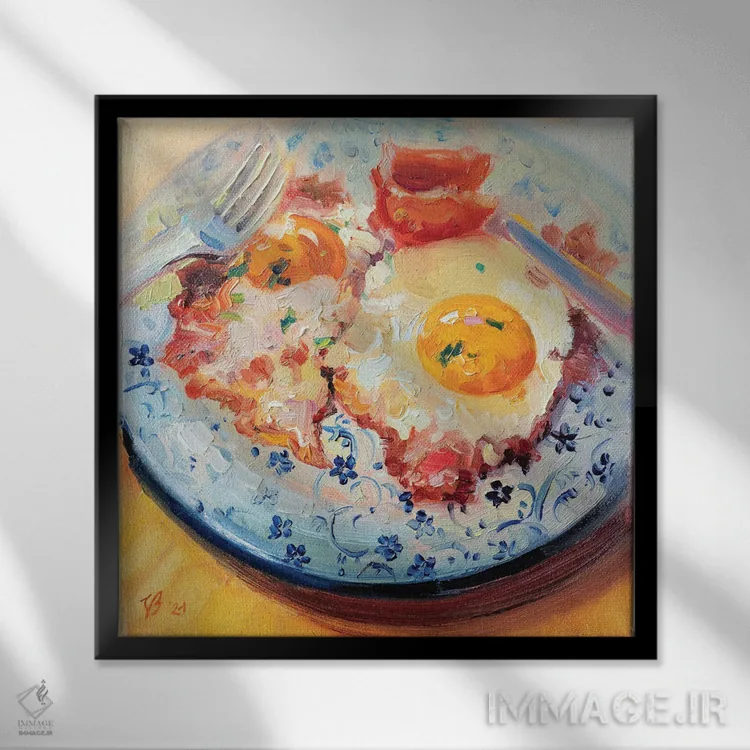 تابلو دکوراتیو بیکن و تخم مرغ اثر کاتارینا والوا - نمای قابدار مشکی