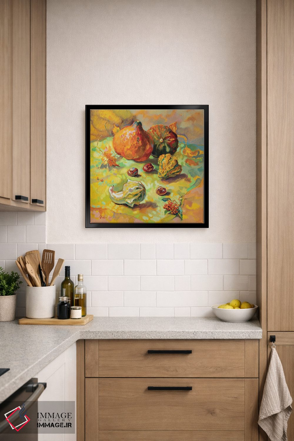 تابلو دکوراتیو طبیعت بی جان پاییزی با کدو تنبل اثر کاتارینا والوا - D6B