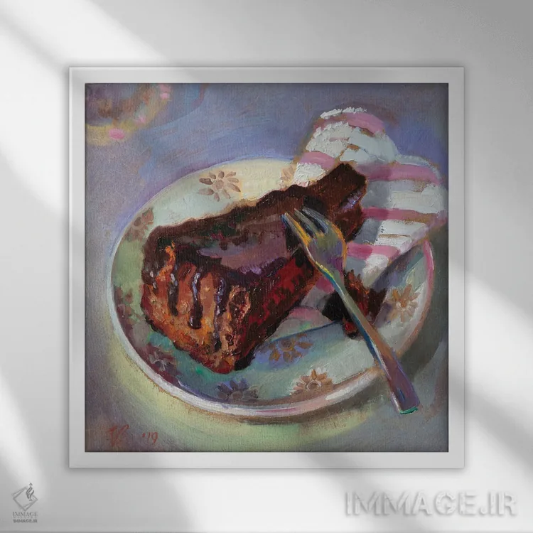 تابلو دکوراتیو برشی از کیک شکلاتی ۲ اثر کاتارینا والوا - نمای قابدار سفید