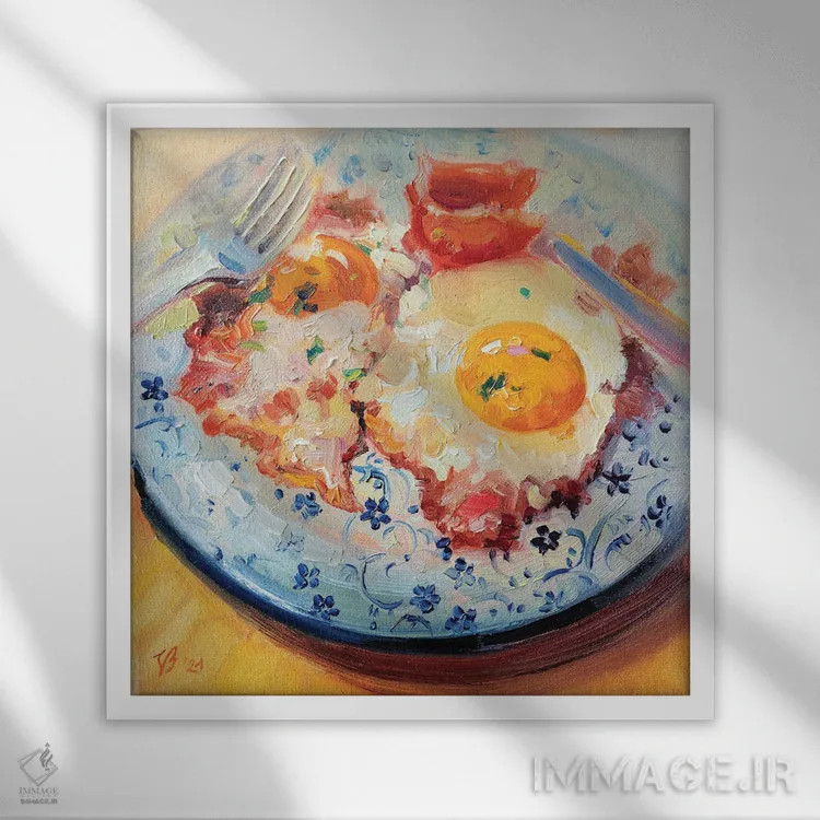 تابلو دکوراتیو بیکن و تخم مرغ اثر کاتارینا والوا - نمای قابدار سفید