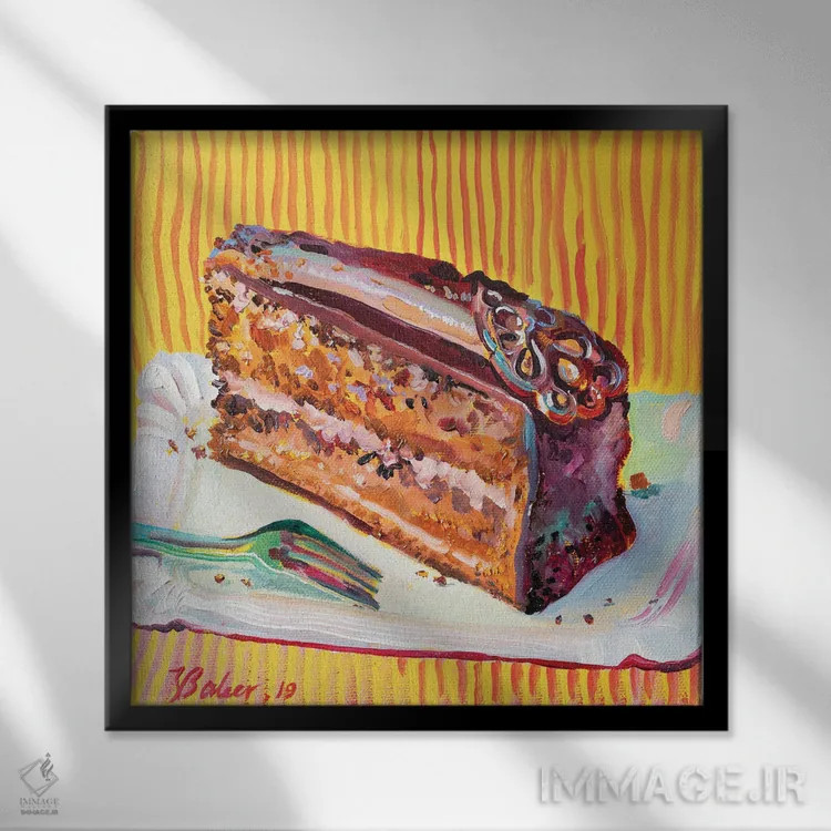 تابلو دکوراتیو برشی از کیک شکلاتی اثر کاتارینا والوا - نمای قابدار مشکی