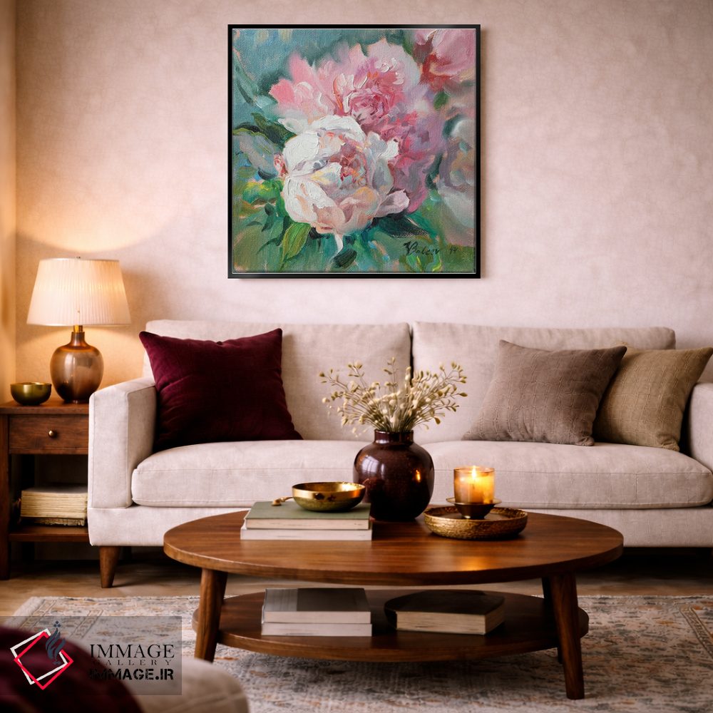 تابلو دکوراتیو گل صدتومانی صورتی اثر کاتارینا والوا - D2B