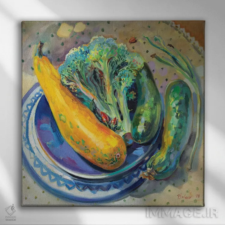 تابلو دکوراتیو طبیعت بی جان با سبزیجات اثر کاتارینا والوا - نمای روبهرو روی دیوار