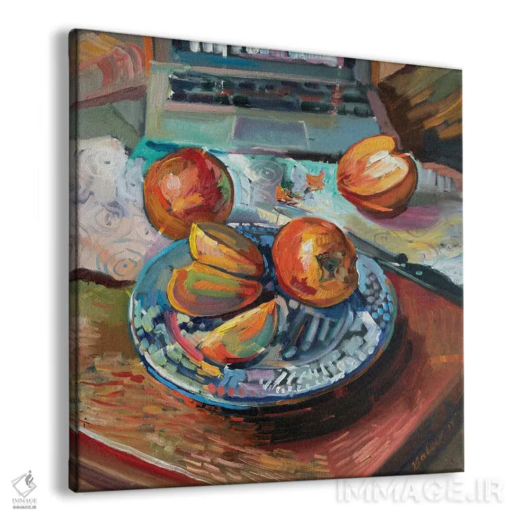 تابلو دکوراتیو طبیعت بی جان با خرمالو اثر کاتارینا والوا - نمای پرسپکتیو محصول