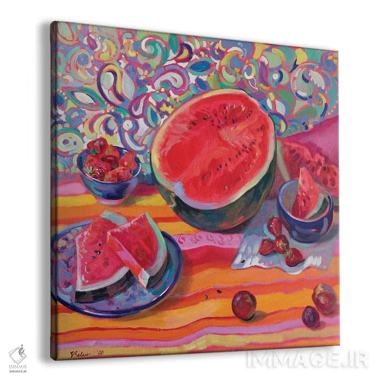 تابلو دکوراتیو طبیعت بی جان با هندوانه اثر کاتارینا والوا - نمای پرسپکتیو محصول