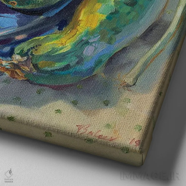 تابلو دکوراتیو طبیعت بی جان با سبزیجات اثر کاتارینا والوا - نمای نزدیک بافت بوم