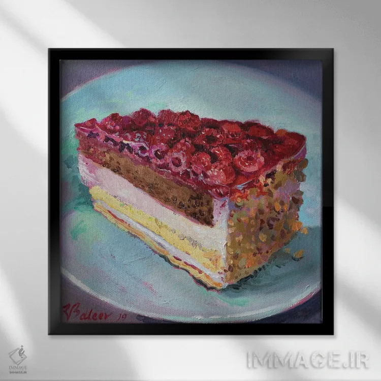 تابلو دکوراتیو یک برش پای تمشک اثر کاتارینا والوا - نمای قابدار مشکی