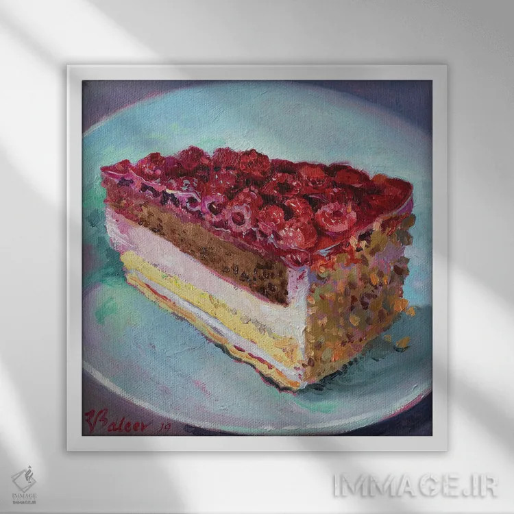 تابلو دکوراتیو یک برش پای تمشک اثر کاتارینا والوا - نمای قابدار سفید