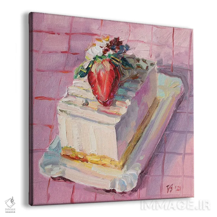 تابلو دکوراتیو پای توت فرنگی و پنیر خامه ای اثر کاتارینا والوا - نمای پرسپکتیو محصول