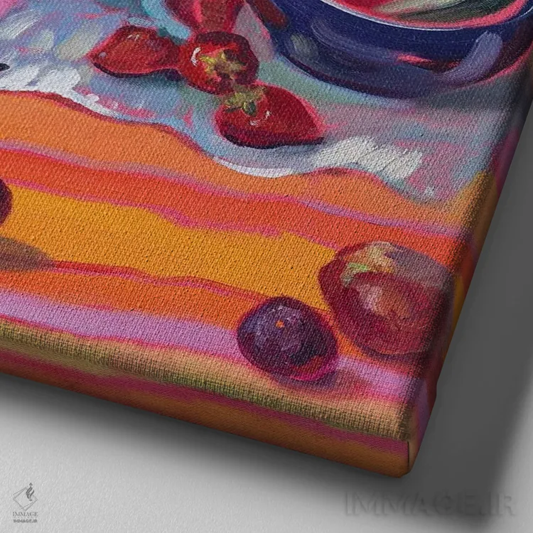 تابلو دکوراتیو طبیعت بی جان با هندوانه اثر کاتارینا والوا - نمای نزدیک بافت بوم