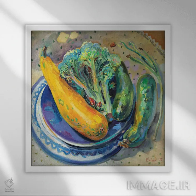 تابلو دکوراتیو طبیعت بی جان با سبزیجات اثر کاتارینا والوا - نمای قابدار سفید