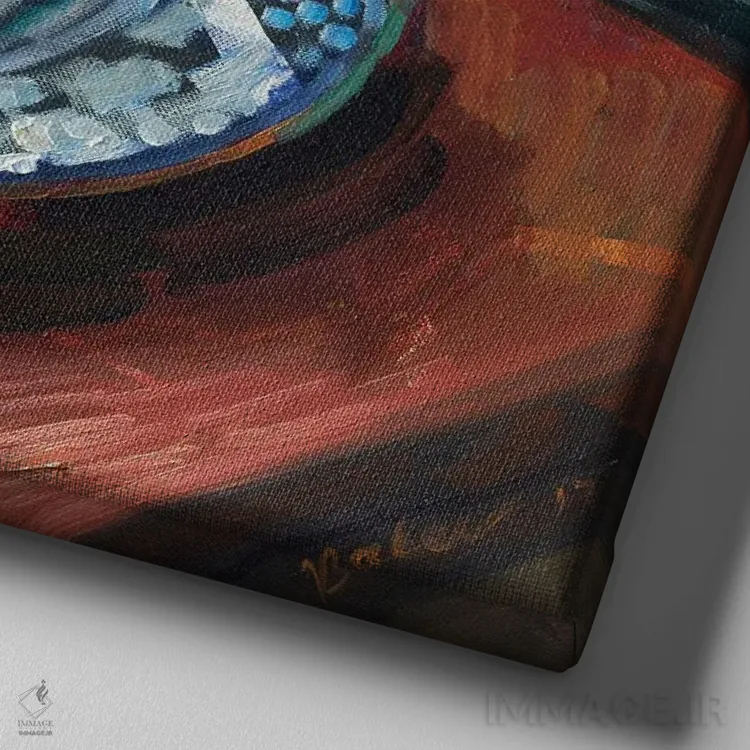 تابلو دکوراتیو طبیعت بی جان با خرمالو اثر کاتارینا والوا - نمای نزدیک بافت بوم