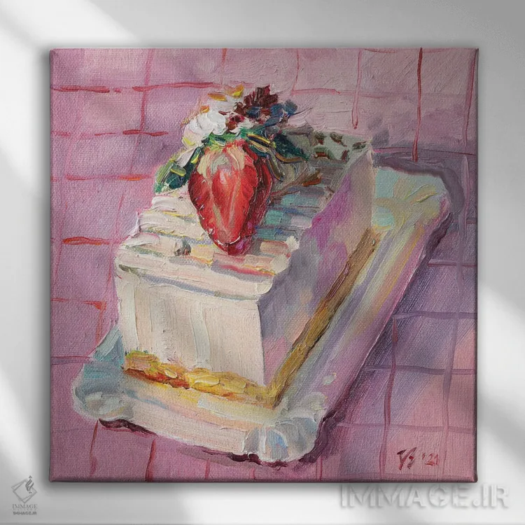 تابلو دکوراتیو پای توت فرنگی و پنیر خامه ای اثر کاتارینا والوا - نمای روبهرو روی دیوار