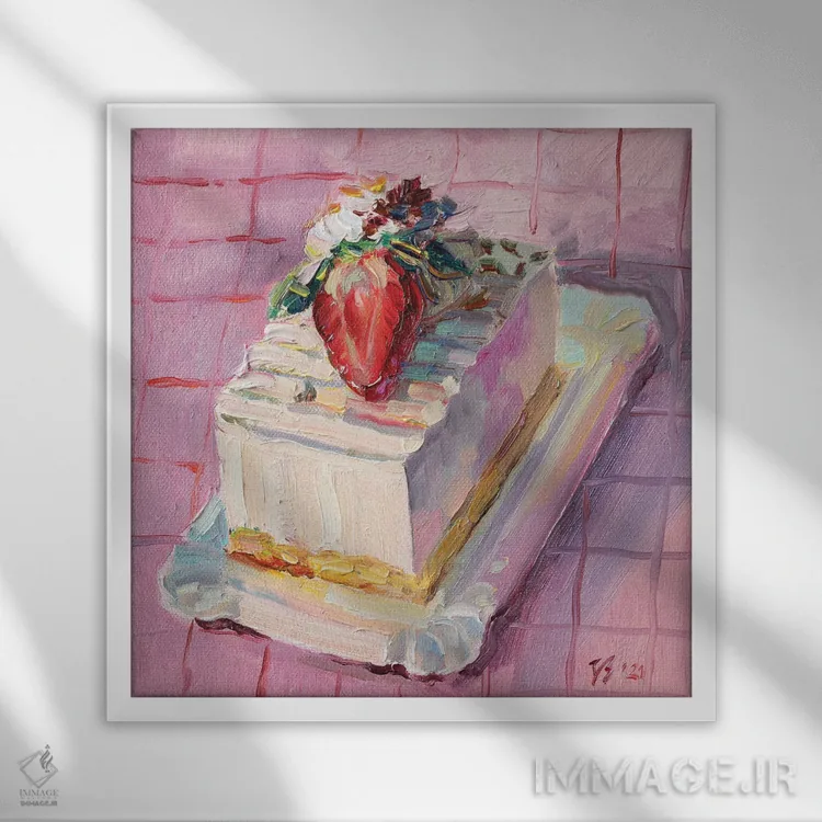 تابلو دکوراتیو پای توت فرنگی و پنیر خامه ای اثر کاتارینا والوا - نمای قابدار سفید