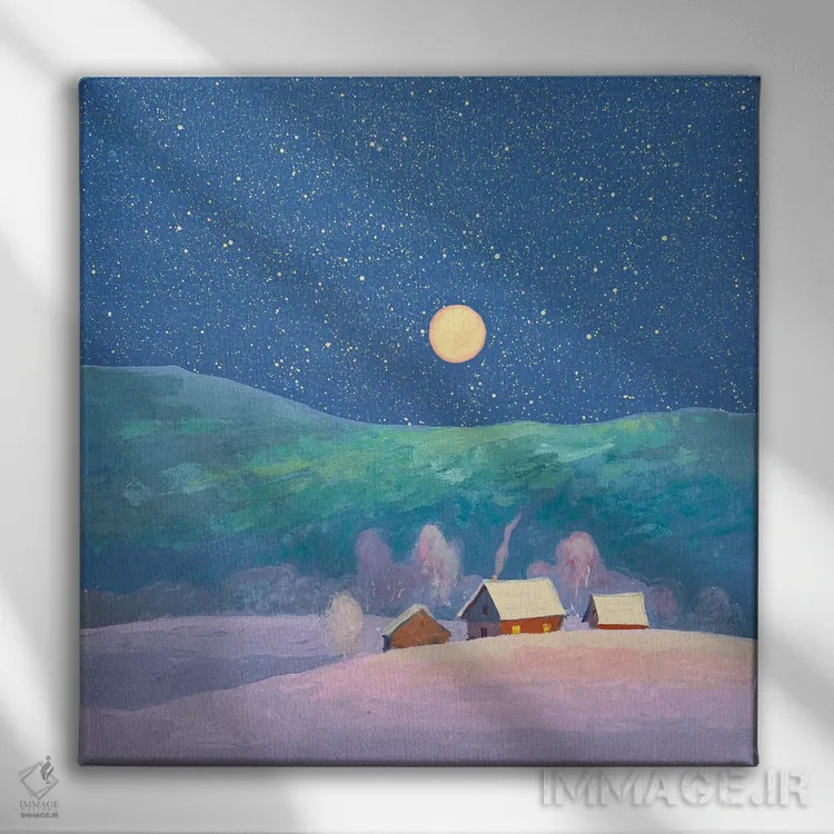 تابلو دکوراتیو شب زمستانی در کارپات اثر اندریی کووالیک - نمای روبهرو روی دیوار
