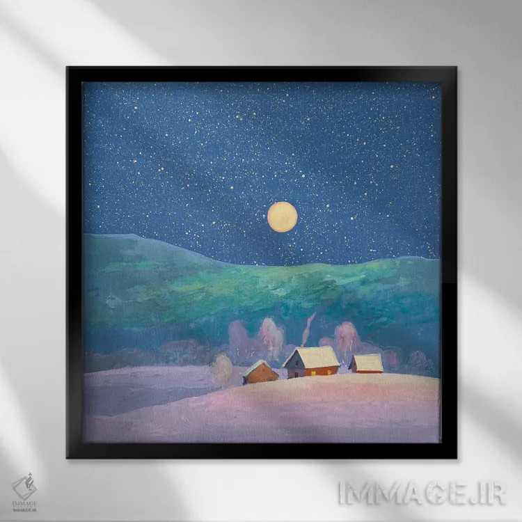 تابلو دکوراتیو شب زمستانی در کارپات اثر اندریی کووالیک - نمای قابدار مشکی