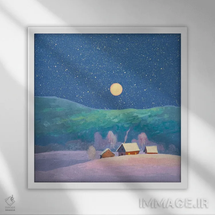 تابلو دکوراتیو شب زمستانی در کارپات اثر اندریی کووالیک - نمای قابدار سفید