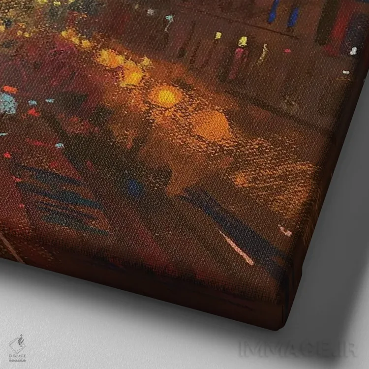 تابلو انتزاعی شهر شبانه کی یف اثر اندریی کووالیک - نمای نزدیک بافت بوم