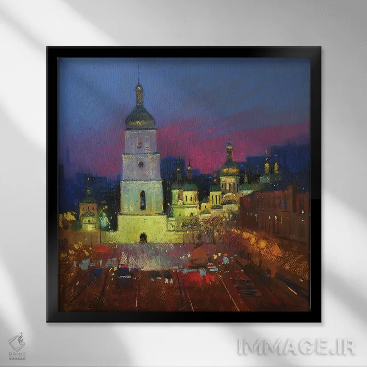 تابلو انتزاعی شهر شبانه کی یف اثر اندریی کووالیک - نمای قابدار مشکی