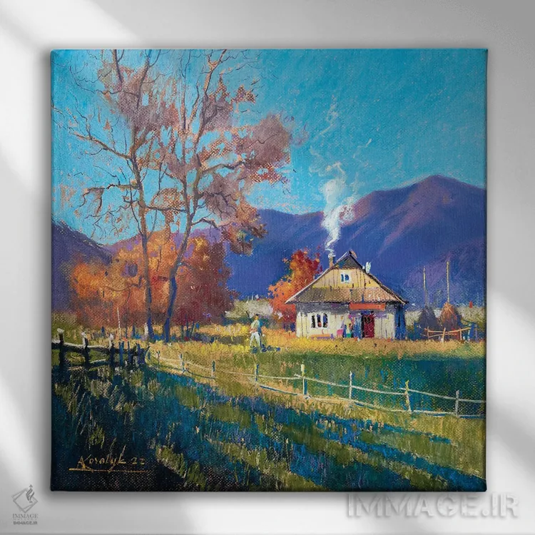 تابلو دکوراتیو روز پاییزی گرم در کوه های کارپات اثر اندریی کووالیک - نمای روبهرو روی دیوار