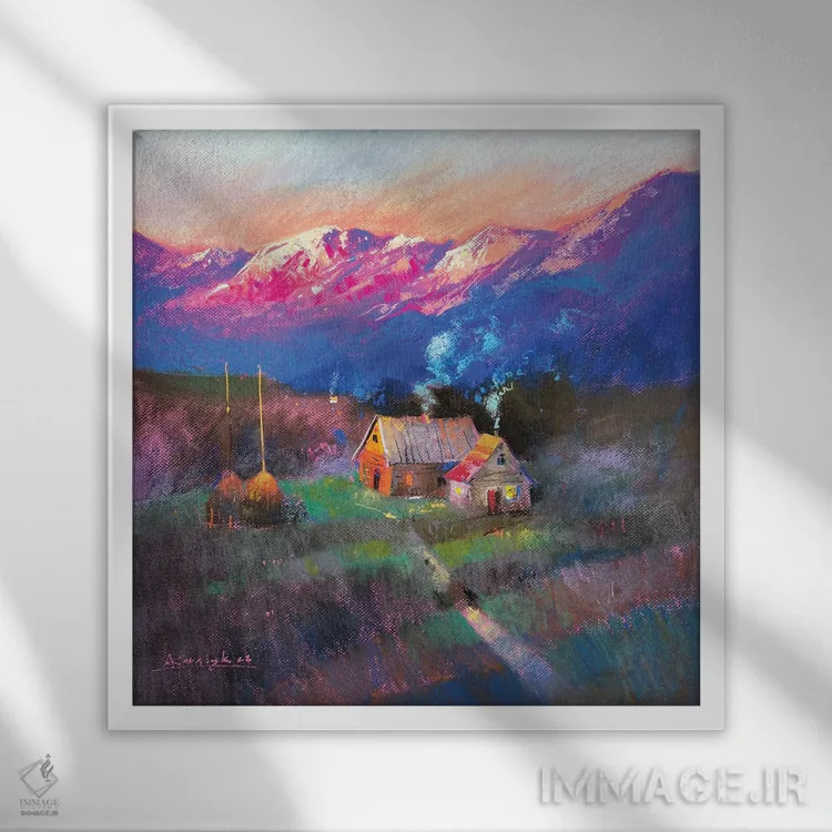 تابلو دکوراتیو طلوع آفتاب در کوه های کارپات اثر اندریی کووالیک - نمای قابدار سفید