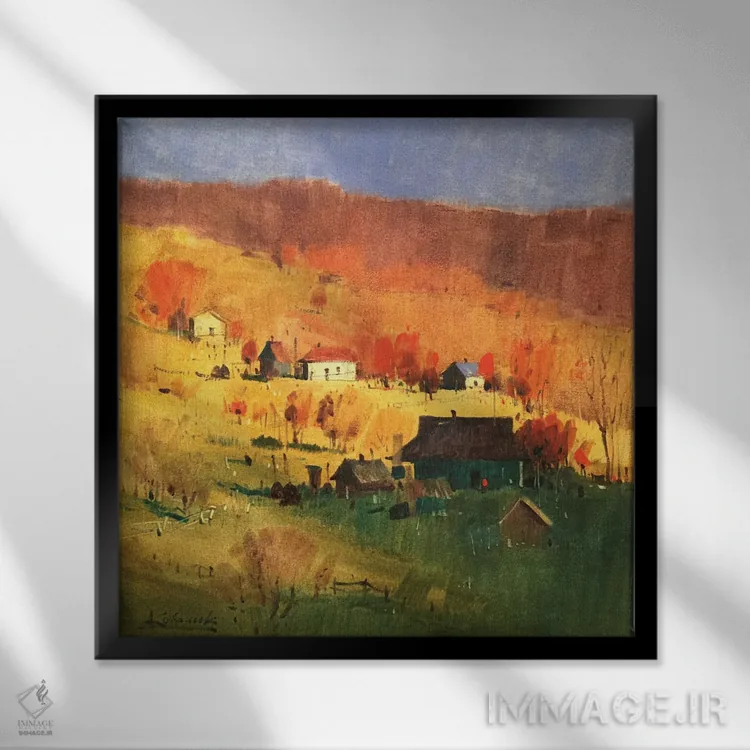 تابلو انتزاعی عصر پاییزی گرم در کارپات اثر اندریی کووالیک - نمای قابدار مشکی