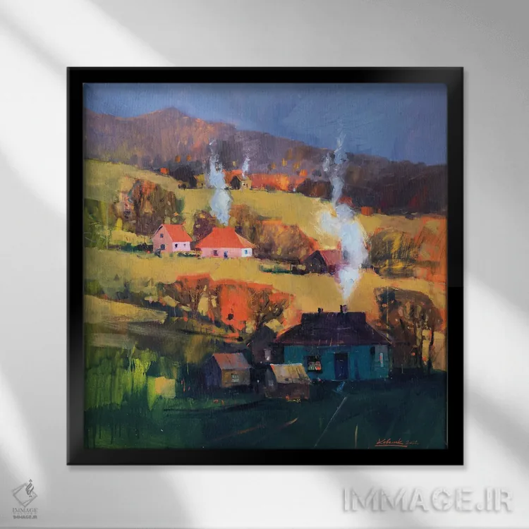 تابلو دکوراتیو عصر گرم فراموش نشدنی در کارپات اثر اندریی کووالیک - نمای قابدار مشکی