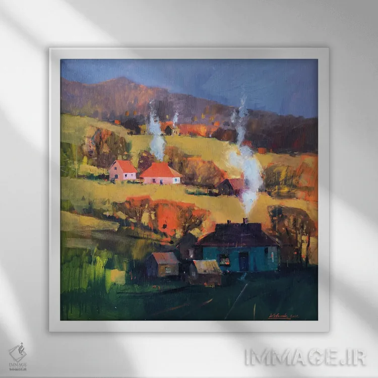 تابلو دکوراتیو عصر گرم فراموش نشدنی در کارپات اثر اندریی کووالیک - نمای قابدار سفید