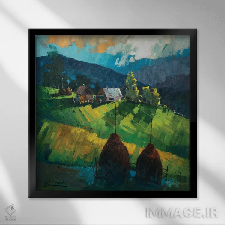 تابلو انتزاعی انرژی کوه های کارپات اثر اندریی کووالیک - نمای قابدار مشکی