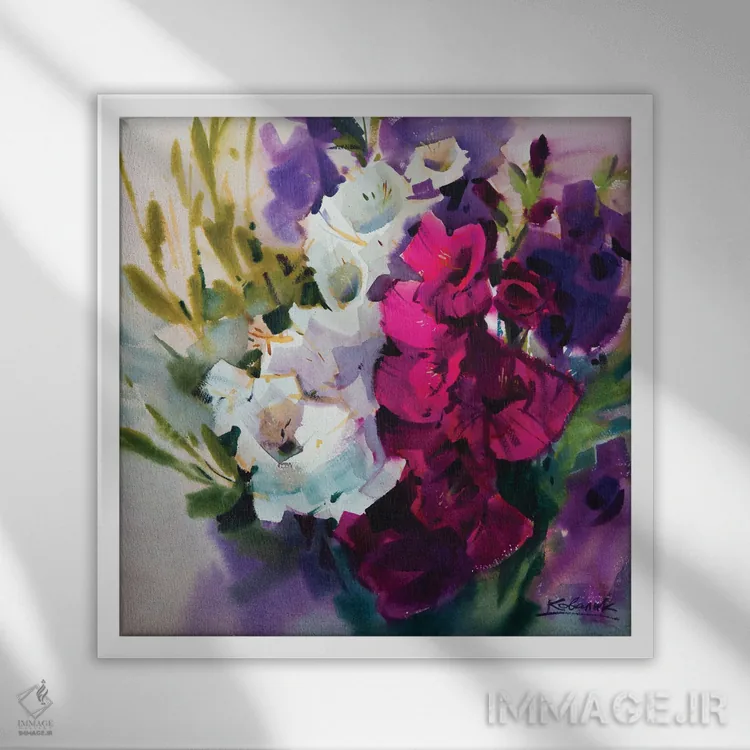 تابلو دکوراتیو گل های تابستانی اثر اندریی کووالیک - نمای قابدار سفید